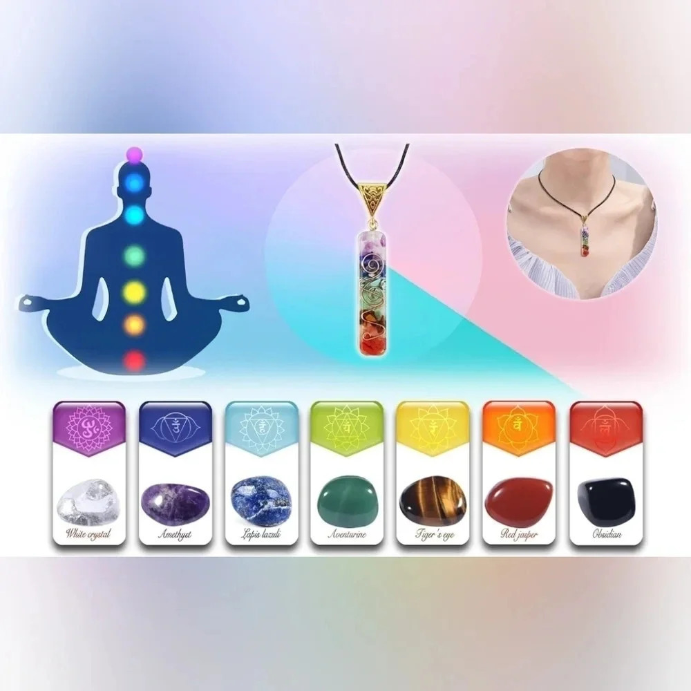 Natural Seven Color Crystal Orgone Necklace - Picture 3 of 3